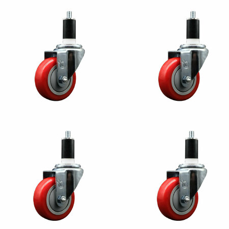 SERVICE CASTER 3.5'' SS Red Poly Wheel Swivel 1-3/8'' Expanding Stem Caster Set, 4PK SCC-SSEX20S3514-PPUB-RED-138-4